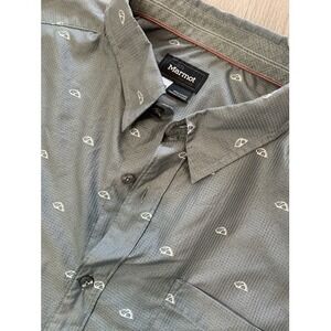 MARMOT Mens Size XXL Gray Printed Short‎ Sleeve Button Front Shirt